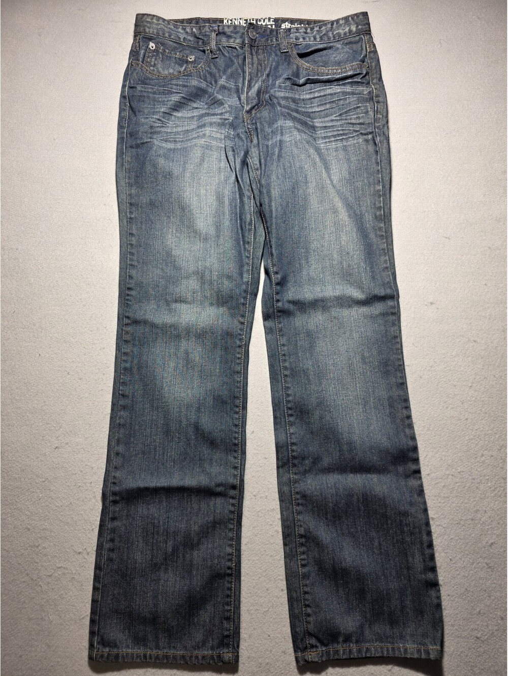 Kenneth Cole Reaction Mens Blue Jeans Size 32x32 Straight Leg Cotton Denim